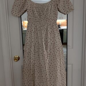 Tan Puff Sleeve Midi Sundress